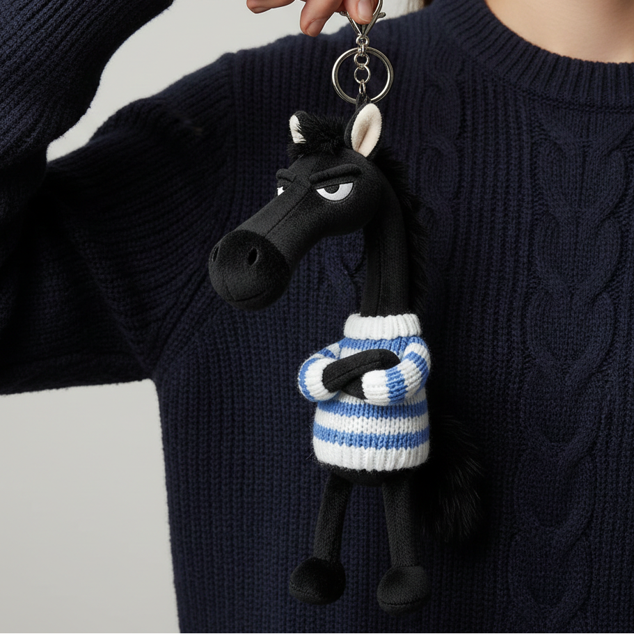Cheval effronté | Porte-clés noir et bleu
