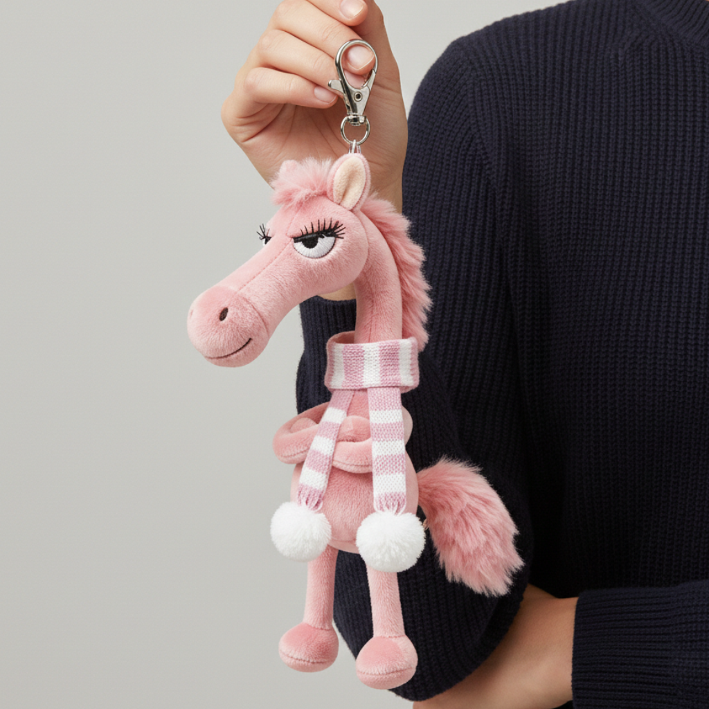 Cheval audacieux | Porte-clés rose et blanc