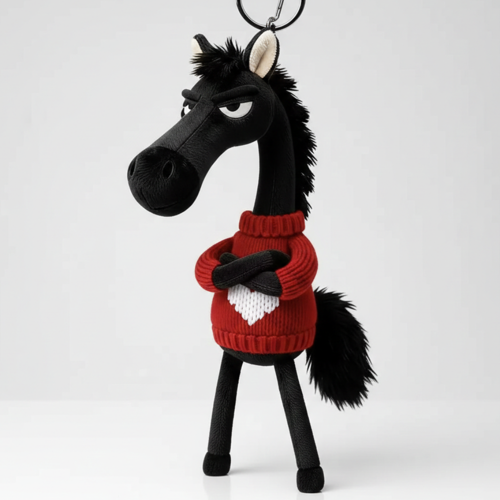 Cheval audacieux | Noir et rouge avec un cœur Porte-clés