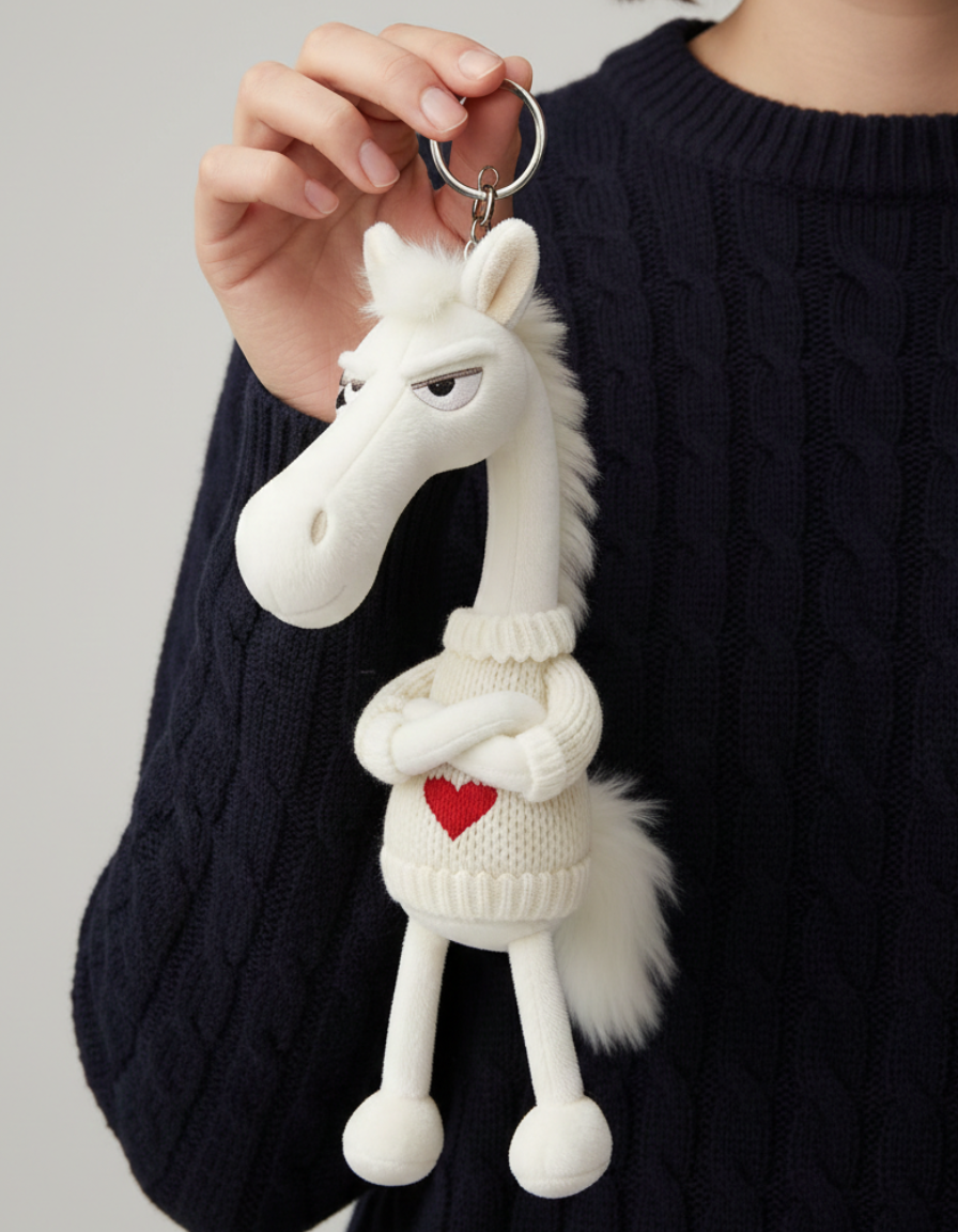 Cheval audacieux | Blanc avec un cœur Porte-clés