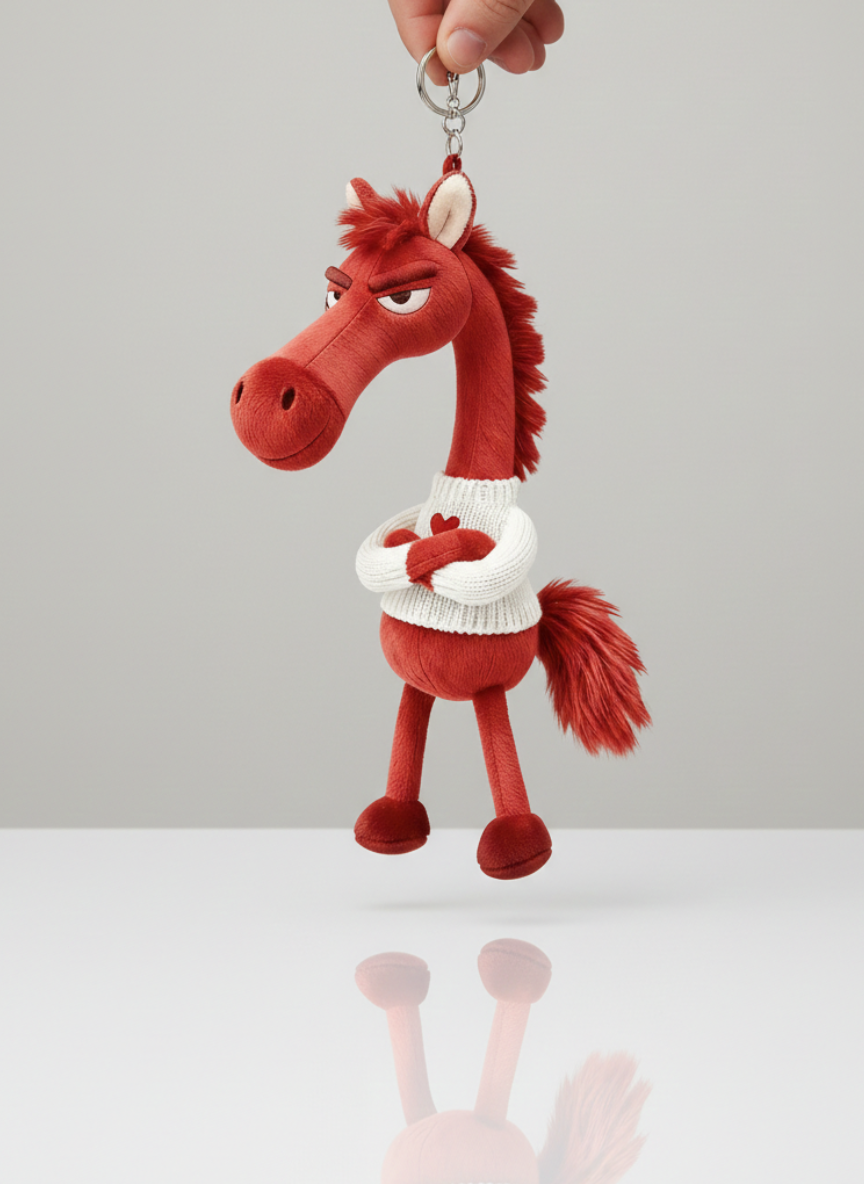 Cheval coquin | Rouge et blanc avec un cœur Porte-clés