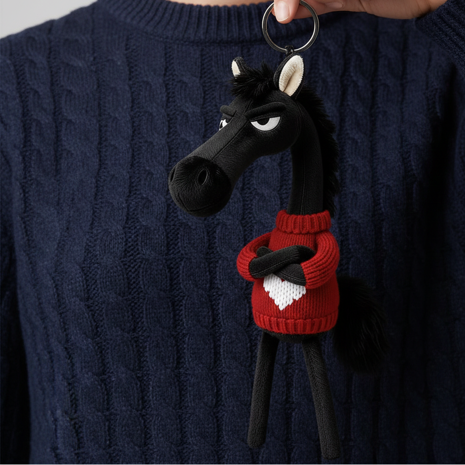 Cheval audacieux | Noir et rouge avec un cœur Porte-clés
