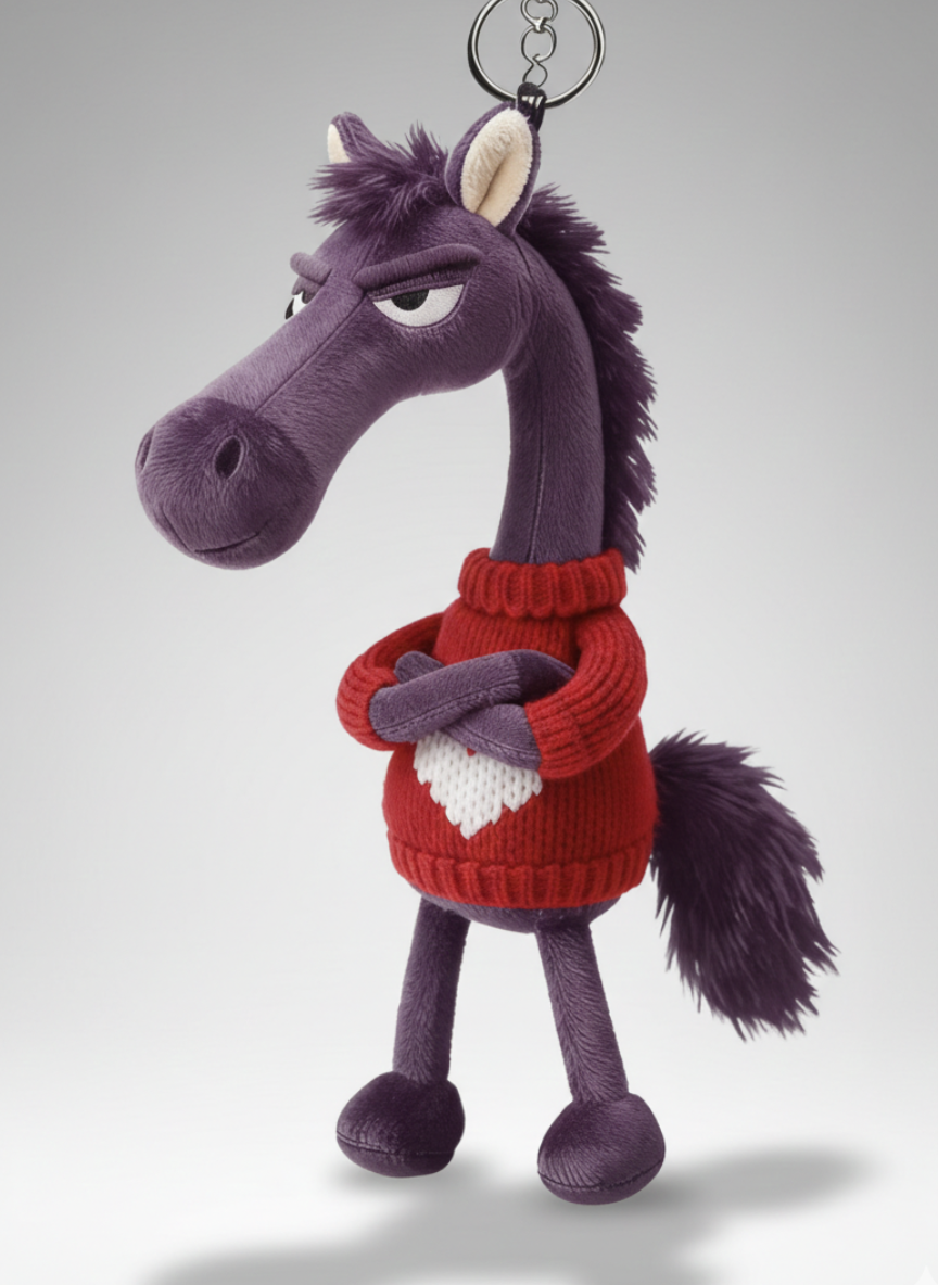 Cheval effronté | Porte-clés cœur violet et rouge