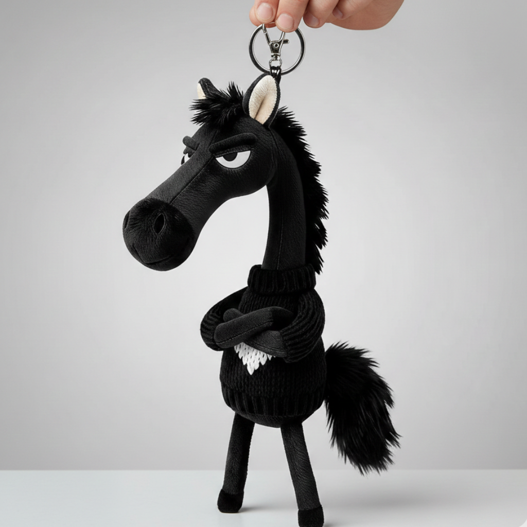 Cheval audacieux | Noir avec un cœur Porte-clés