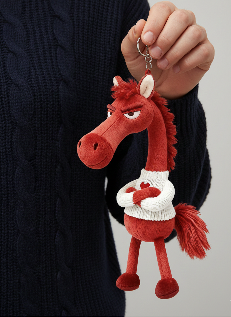 Cheval coquin | Rouge et blanc avec un cœur Porte-clés