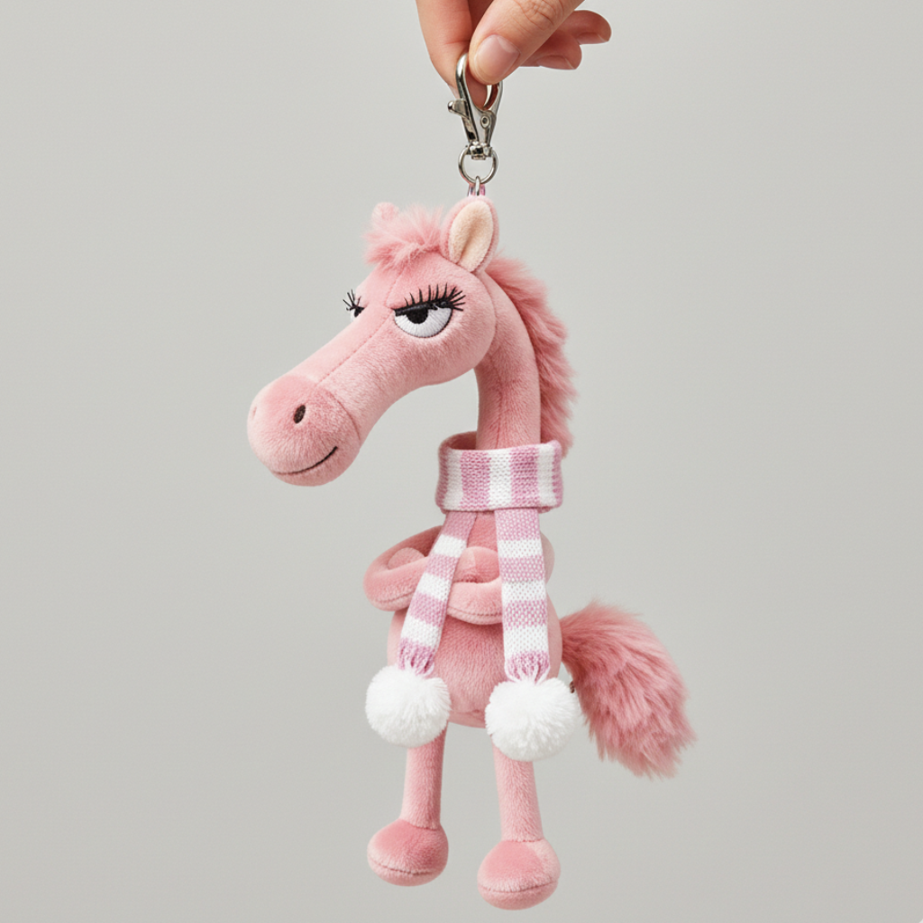 Cheval audacieux | Porte-clés rose et blanc