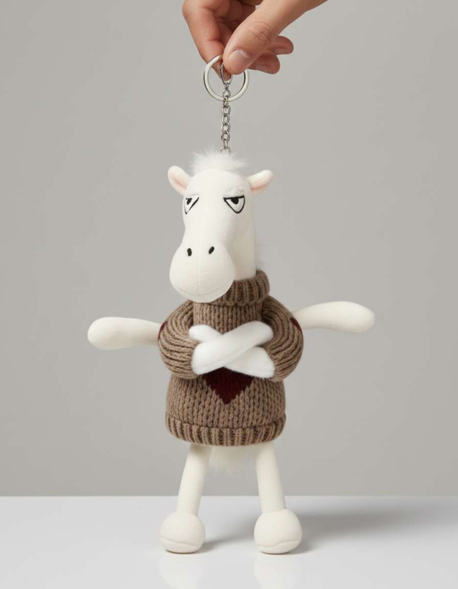 Porte-clés | "Cheval Audacieux" en blanc et marron