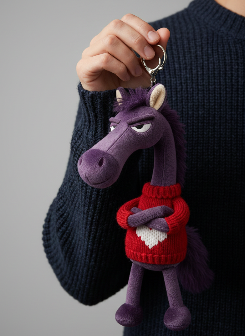 Cheval effronté | Porte-clés cœur violet et rouge