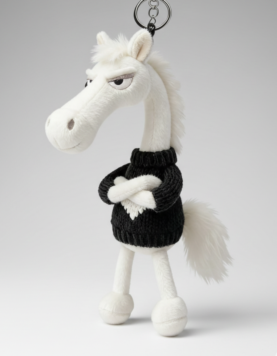 Cheval audacieux | Blanc avec un cœur noir Porte-clés
