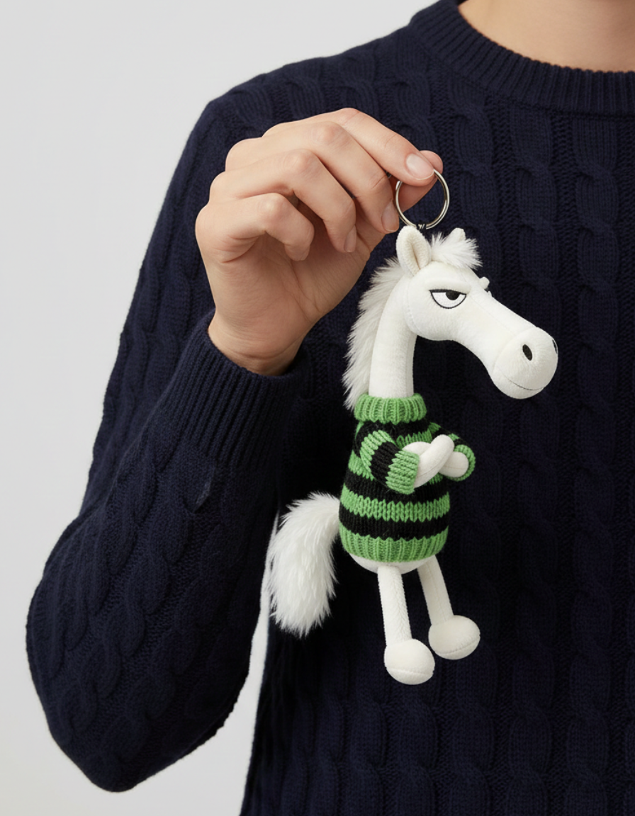 Cheval audacieux | Porte-clés blanc et vert