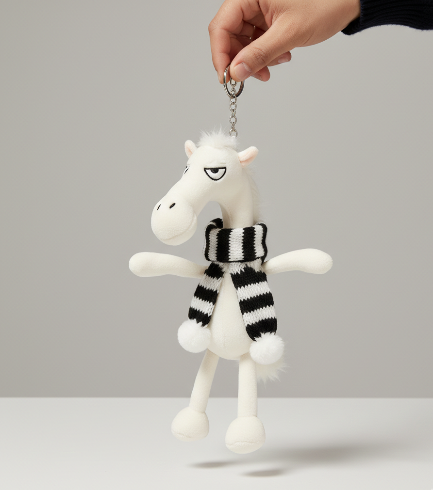 Porte-clés | "Cheval Audacieux" en blanc et noir