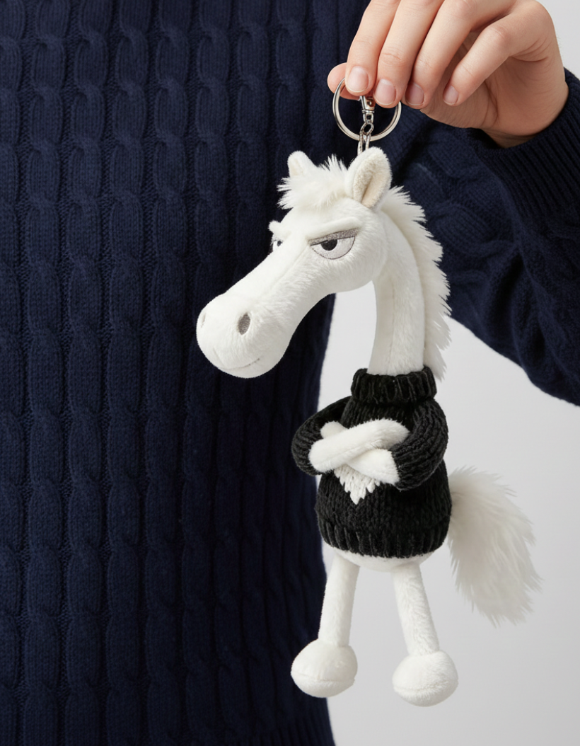 Cheval audacieux | Blanc avec un cœur noir Porte-clés