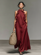 Giulia | Robe Maxi Minimaliste en Lin avec Volants