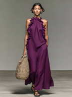 Giulia | Robe Maxi Minimaliste en Lin avec Volants