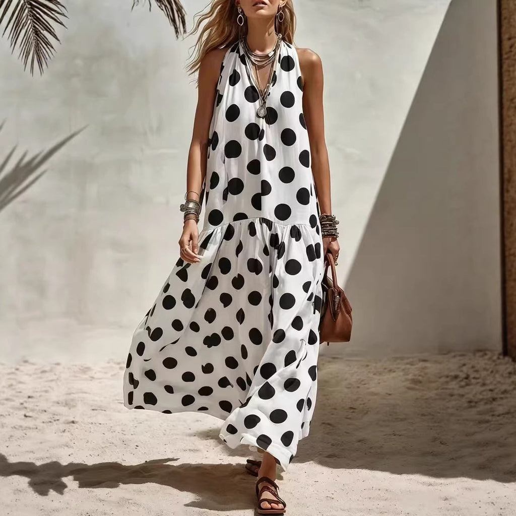 Robe Décontractée Sans Manches pour Femmes - Imprimé à Rayures et Pois