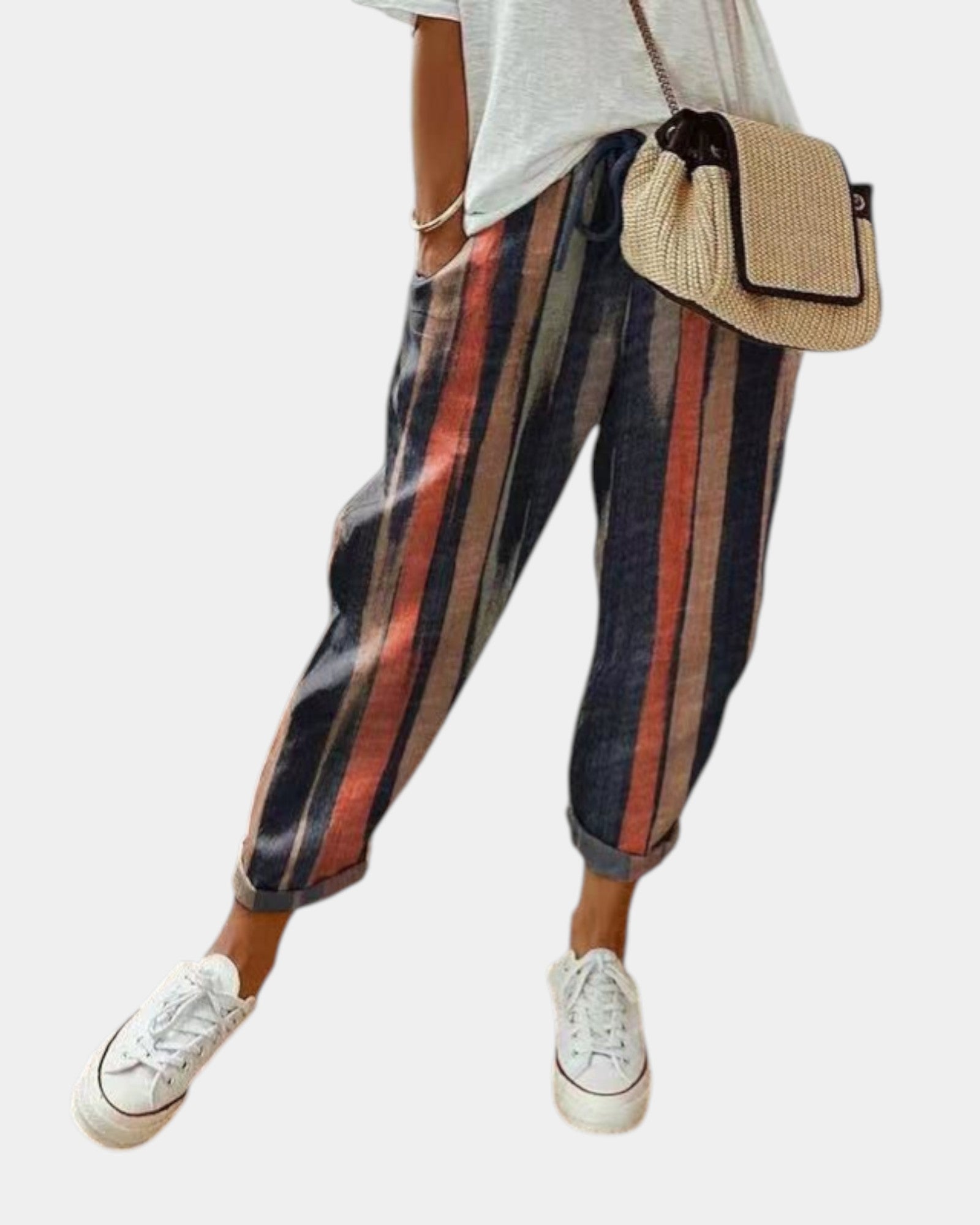 Sofie – Pantalon Respirant, Décontracté et Élégant (Rayures Colorées)