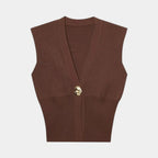 Félicie | Gilet en Tricot Détail Boutonné Col V