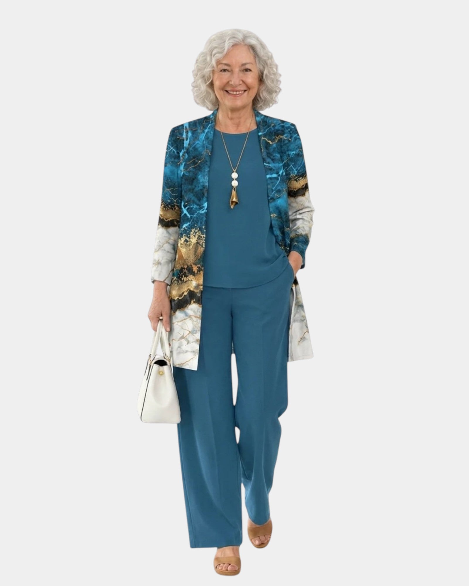 Helena | Ensemble de trois pièces imprimé aquarelle en teal