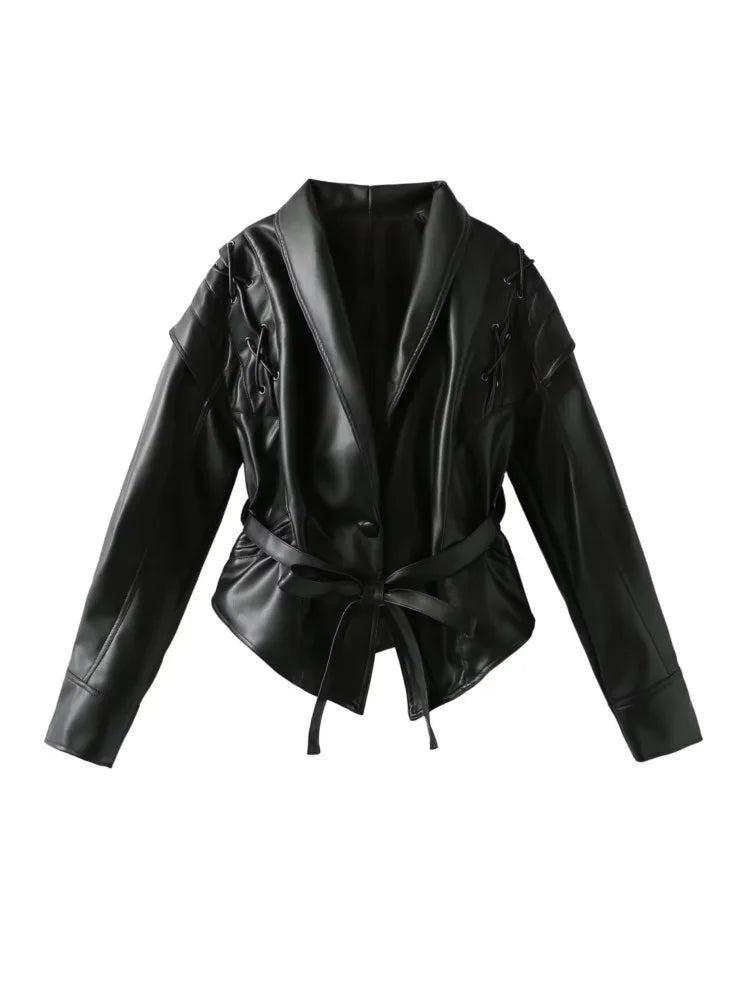 Jolysse | Manteau enveloppant en simili cuir
