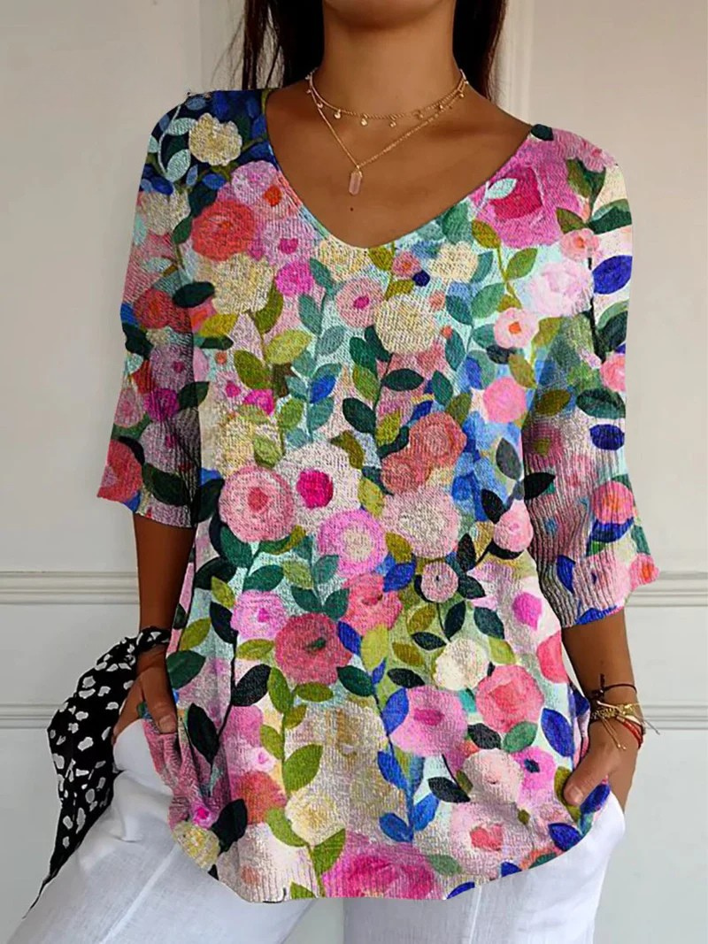 Roxane | Pull Décontracté en Maille Imprimé avec Fleurs Colorées