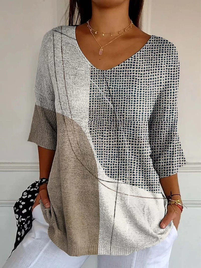 Karine | Pull Décontracté avec Imprimé Artistique Géométrique Abstrait