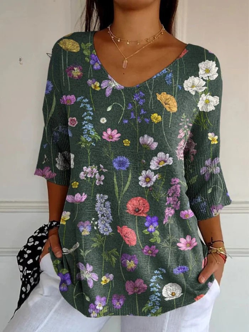 Noémie | Pull en maille décontracté avec motif botanique printanier éclatant