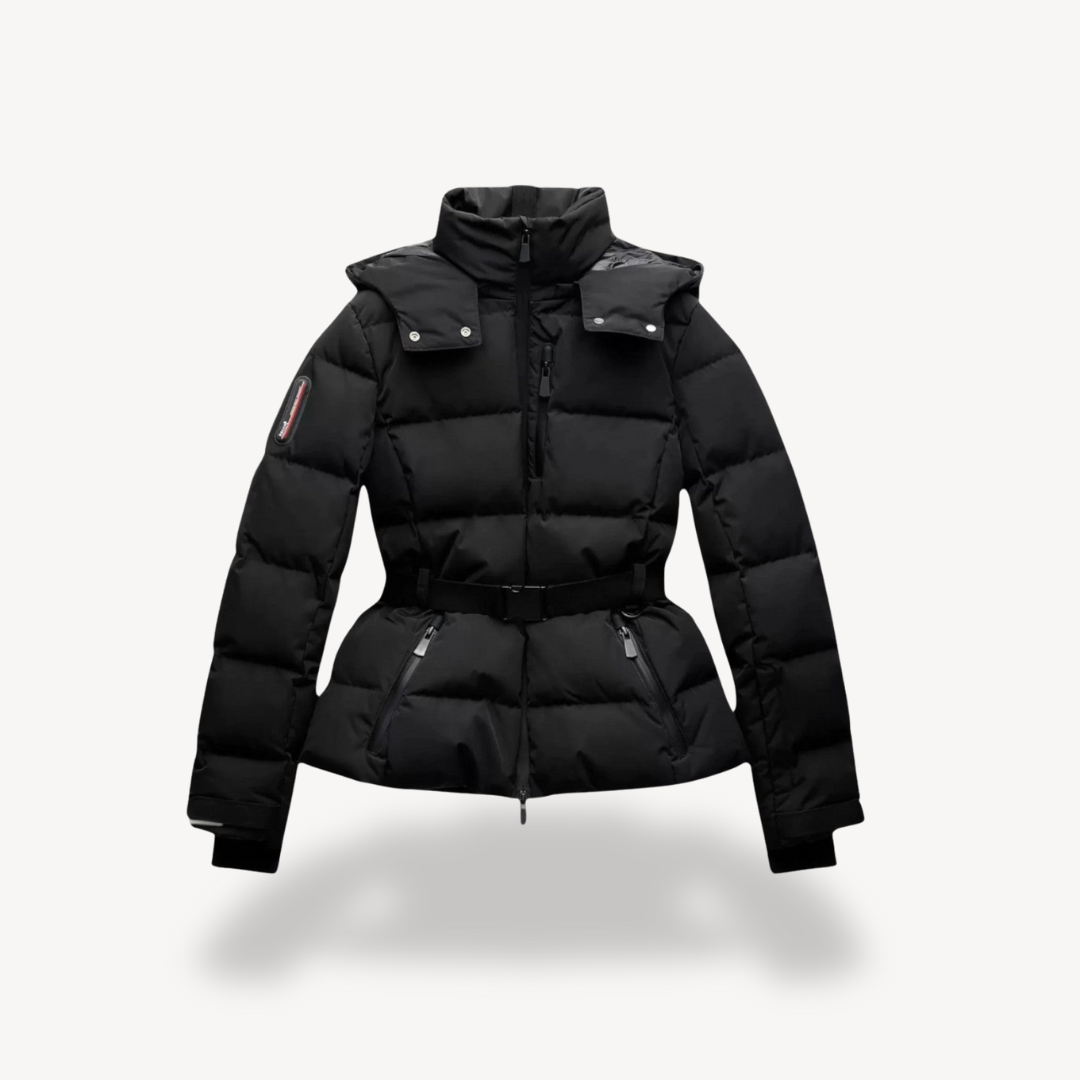 Eléanne | Manteau puffer noir avec ceinture