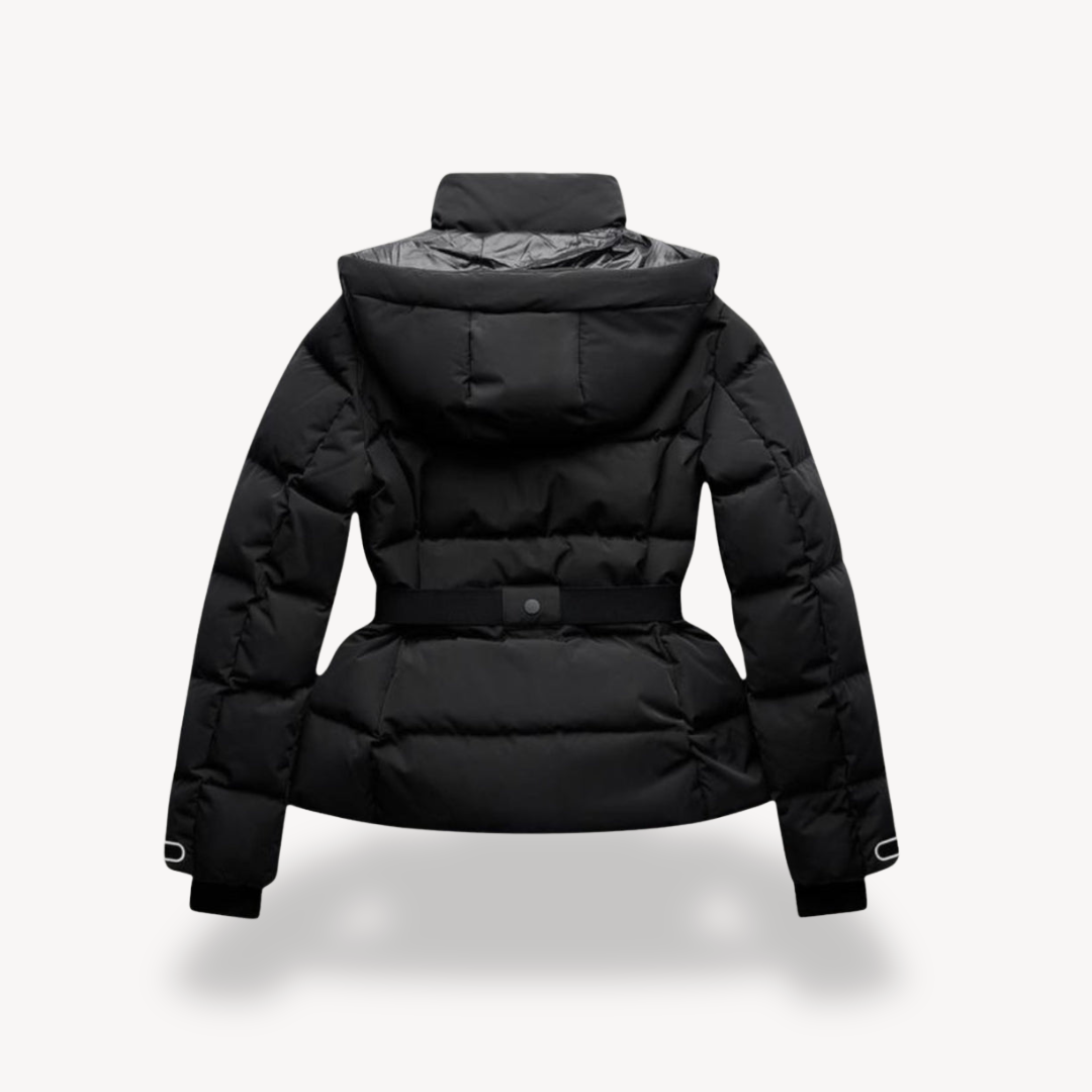 Eléanne | Manteau puffer noir avec ceinture