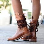 Bottes mi-mollet à lacets cloutées avec petit talon pour femmes