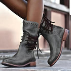 Bottes mi-mollet à lacets cloutées avec petit talon pour femmes
