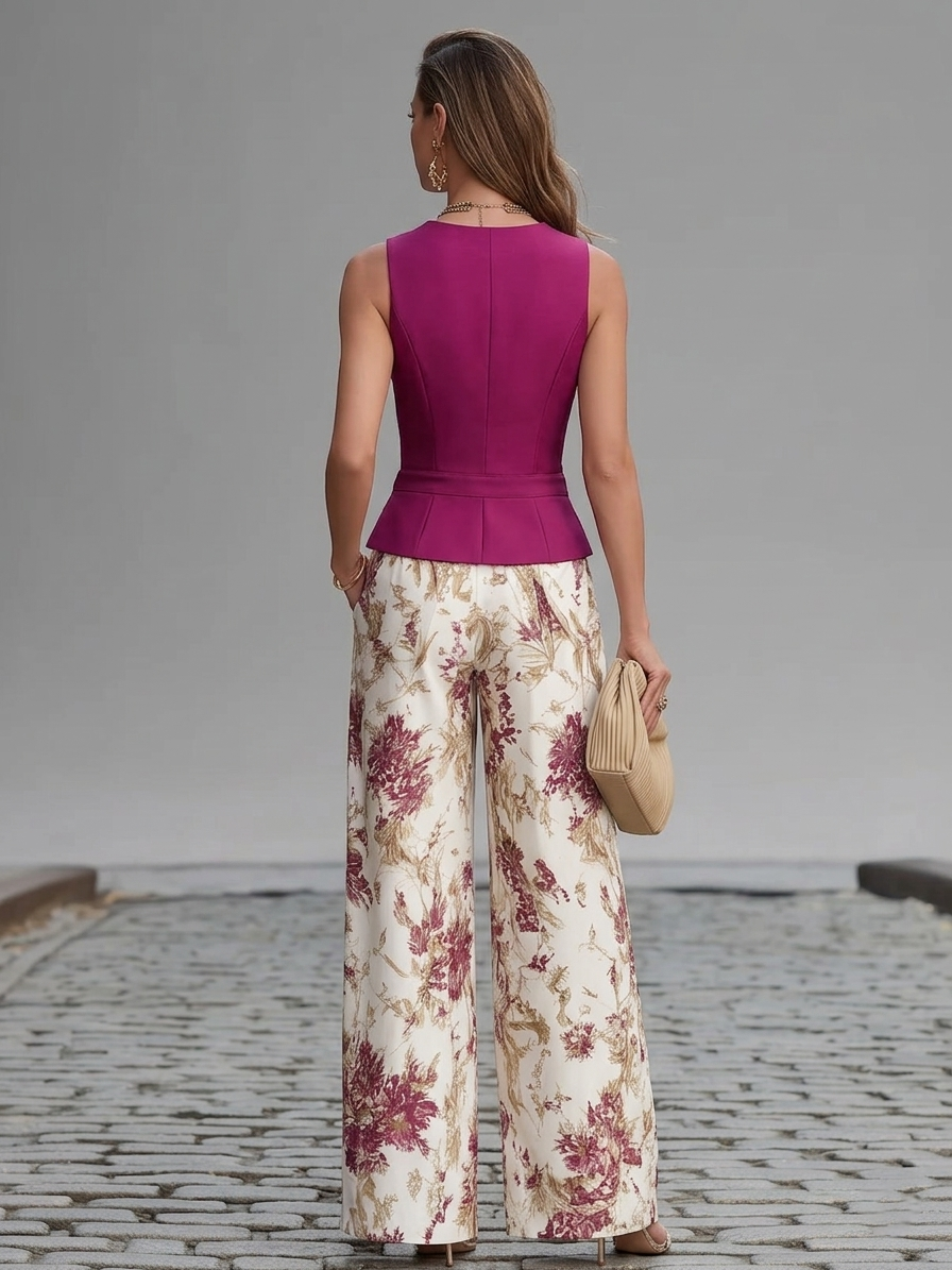 Alixène | Ensemble haut sans manches et pantalon fleuri