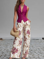 Alixène | Ensemble haut sans manches et pantalon fleuri