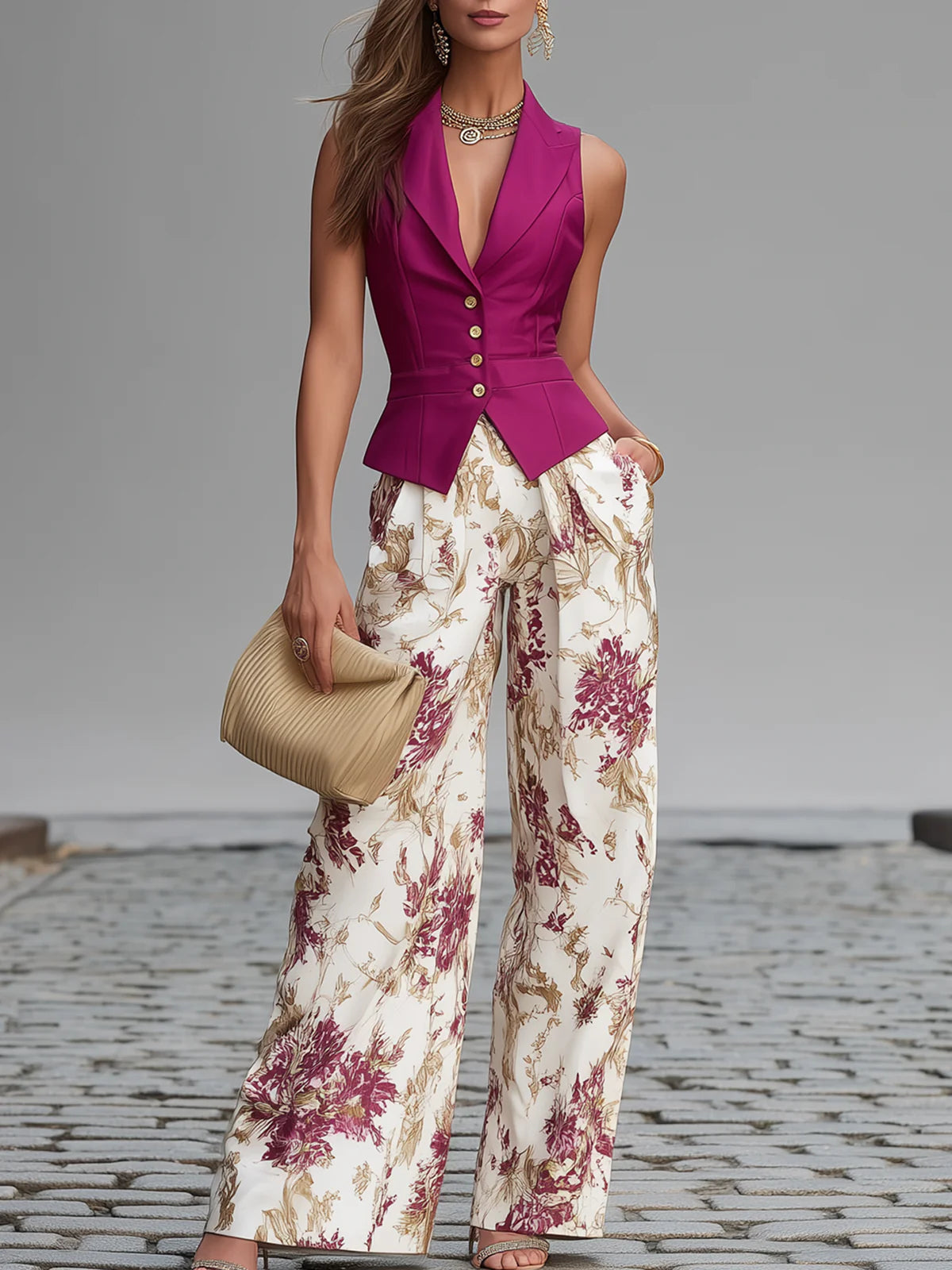 Alixène | Ensemble haut sans manches et pantalon fleuri