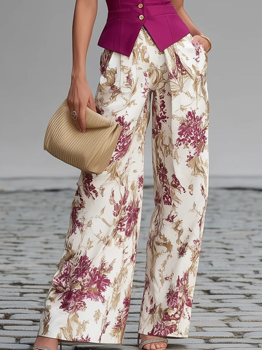 Alixène | Ensemble haut sans manches et pantalon fleuri