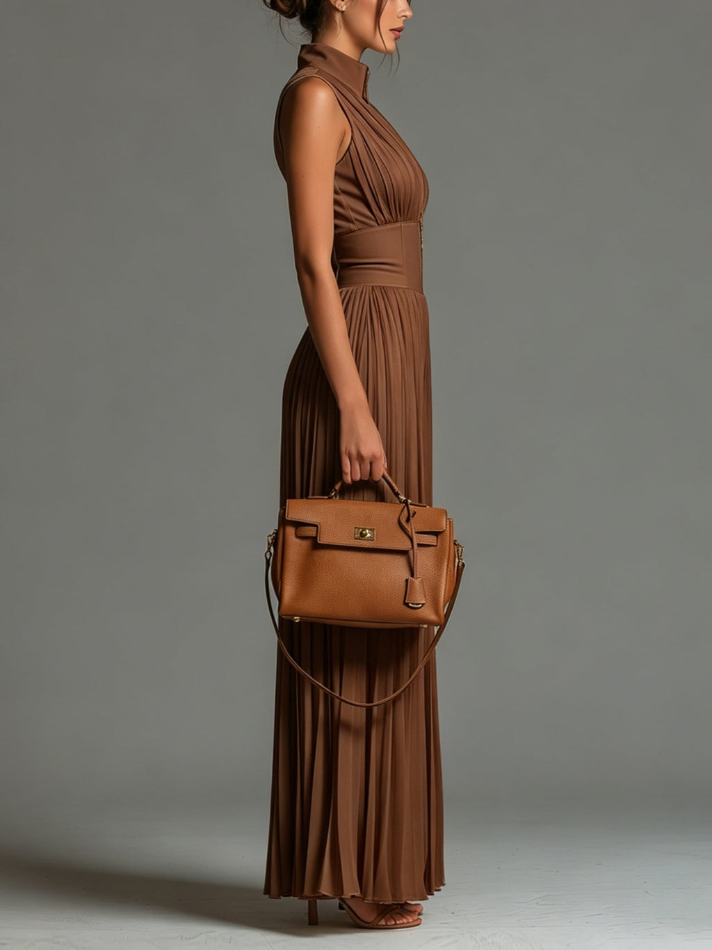 Claudia™ — Combinaison Plissée en Chiffon Marron