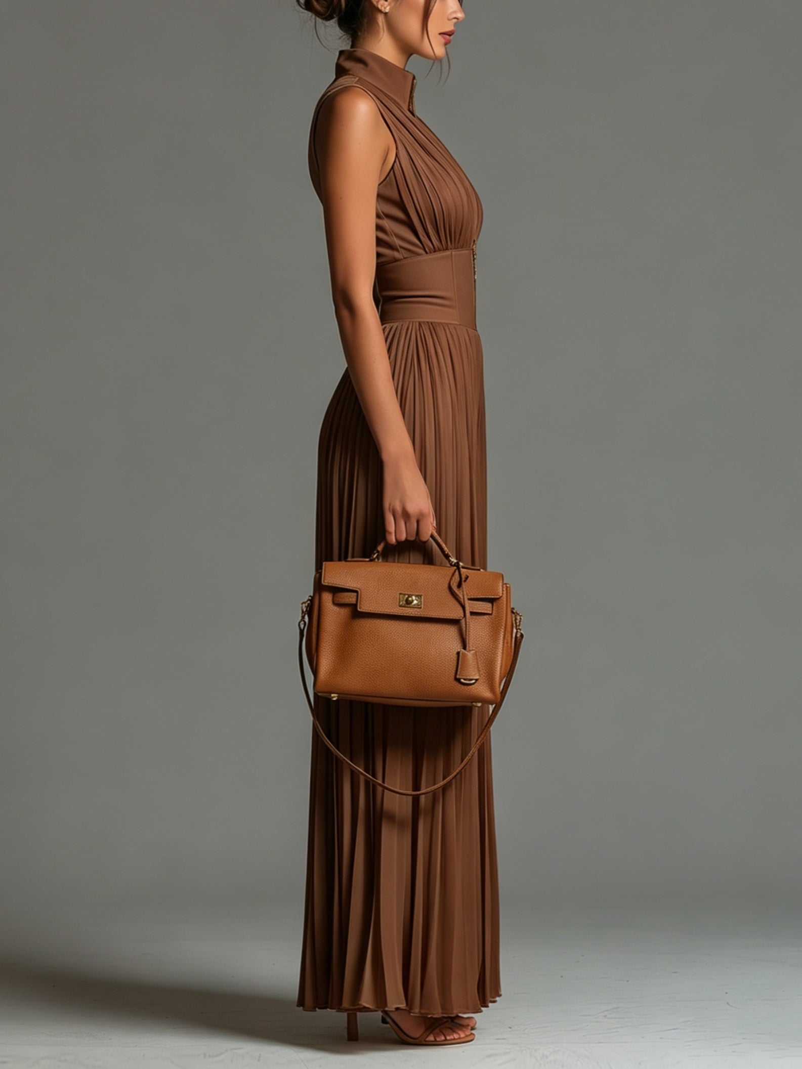 Claudia™ — Combinaison Plissée en Chiffon Marron
