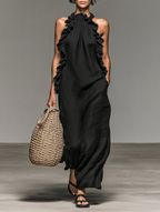 Giulia | Robe Maxi Minimaliste en Lin avec Volants