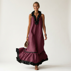 Mayline | Robe Maxi Sans Manches avec Col Volant et Bord Contrasté