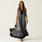 Mayline | Robe Maxi Sans Manches avec Col Volant et Bord Contrasté