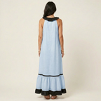 Mayline | Robe Maxi Sans Manches avec Col Volant et Bord Contrasté