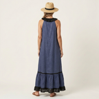 Mayline | Robe Maxi Sans Manches avec Col Volant et Bord Contrasté