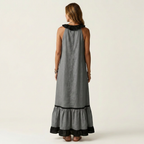 Mayline | Robe Maxi Sans Manches avec Col Volant et Bord Contrasté