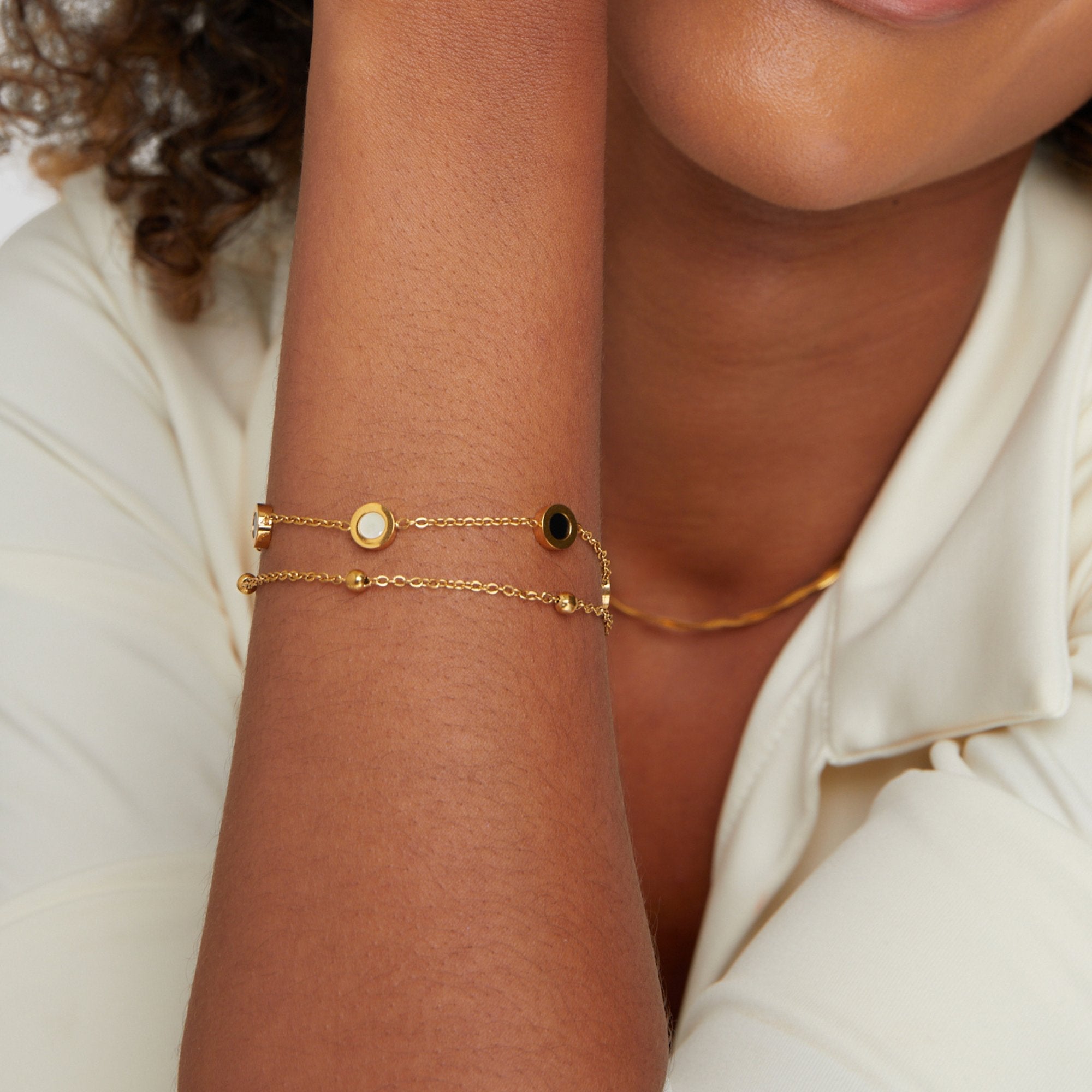 Victoire | Bracelet en Onyx et Pierre Blanche