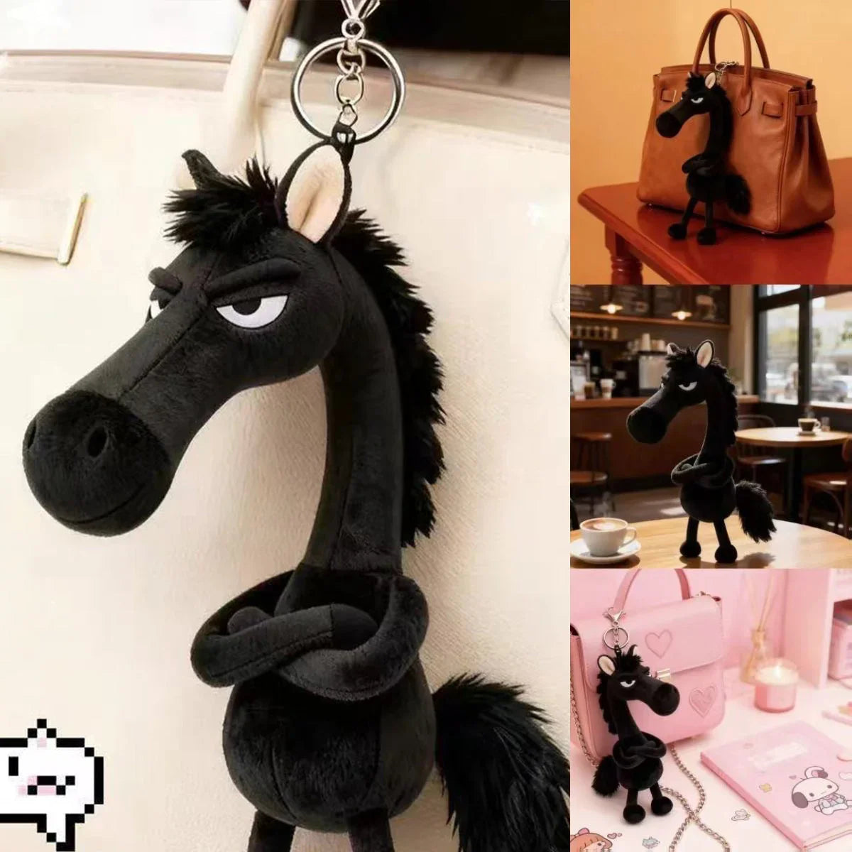 Cheval noir – Marionnette à main douce faite à la main