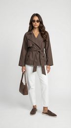 Lysianne | Manteau trench marron à double boutonnage