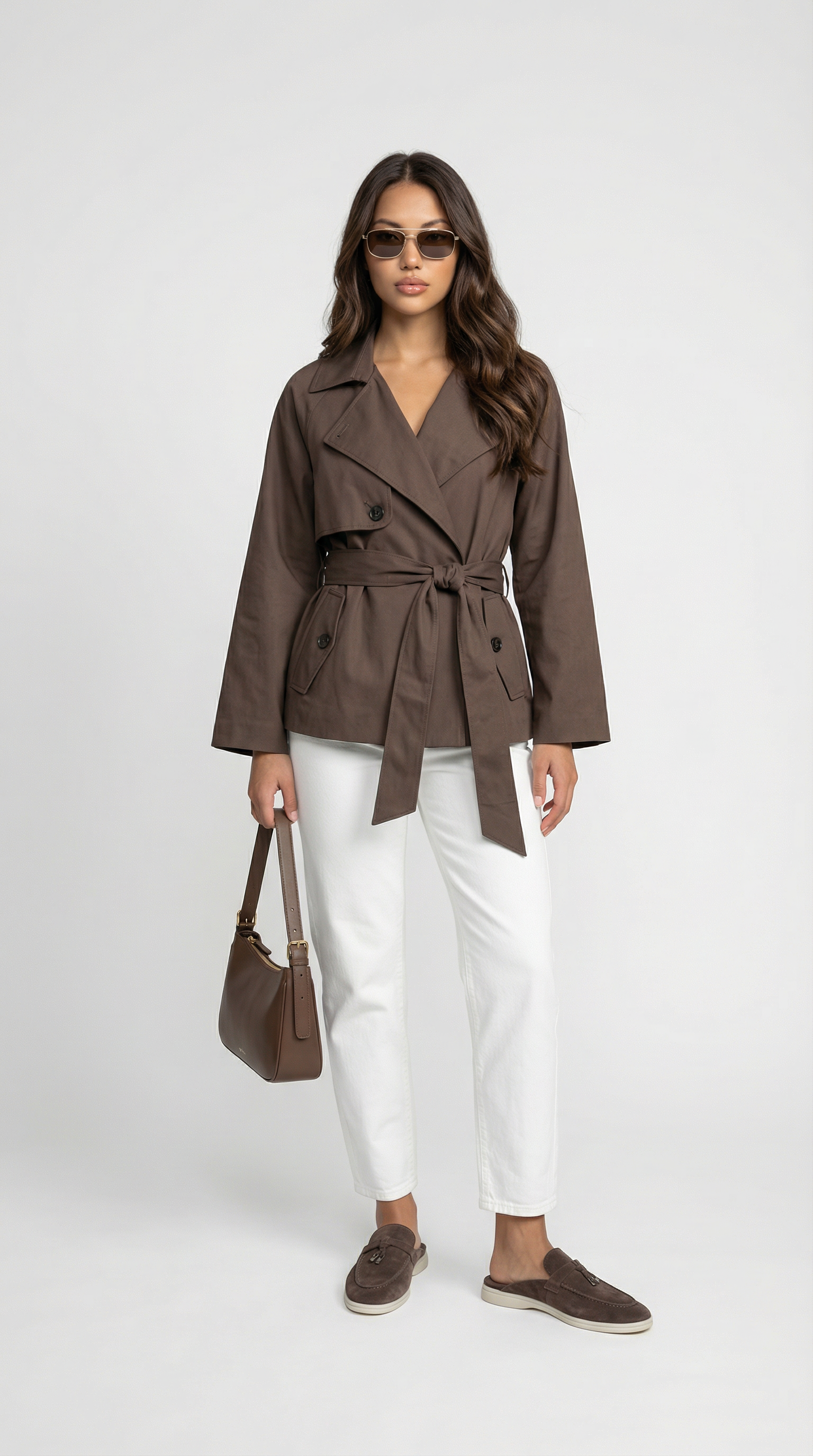 Lysianne | Manteau trench marron à double boutonnage